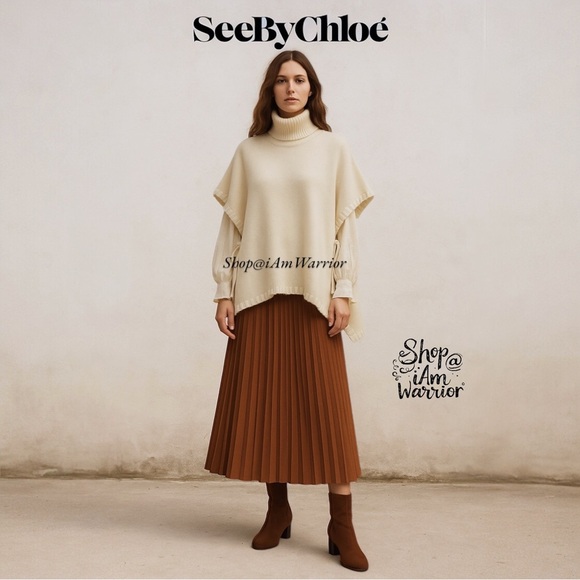 See by Chloe ivory/cream whipstitch pullover turtleneck poncho *shop@iamwarrior - Picture 1 of 11